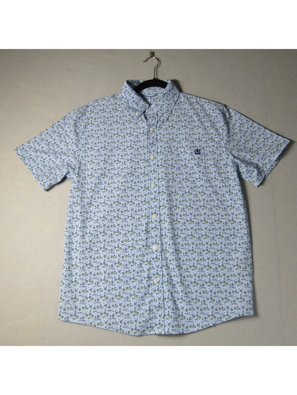 NWT Huk Kona Printed Short Sleeve Button-Up Shirt Men's S Light Blue